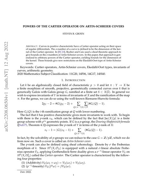 POWERS OF THE CARTIER OPERATOR ON ARTIN 